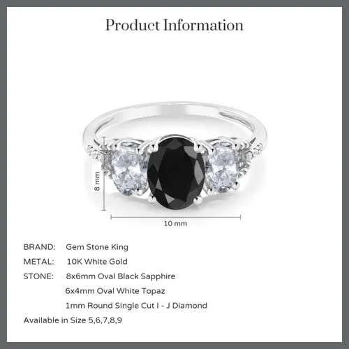 Miniatura 5 de Anillo de compromiso ovalado de oro blanco de 10 quilates con piedra natal y topacio blanco de 3 piedras con detalles de diamante Centro de 0.315
