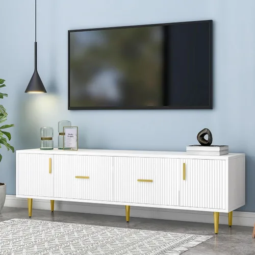 Miniatura 2 de Livavege Moderno soporte de TV largo con 2 armarios de almacenamiento y cajones para televisores de hasta 75 pulgadas, mesa consola central