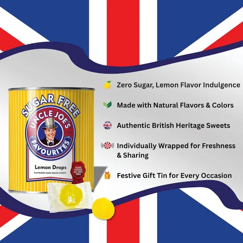 Miniatura 4 de Uncle Joe's Gotas de limón sin azúcar Dulces duros con sabor Caramelo para regar la boca Dulce británico antiguo Ideal para boca seca