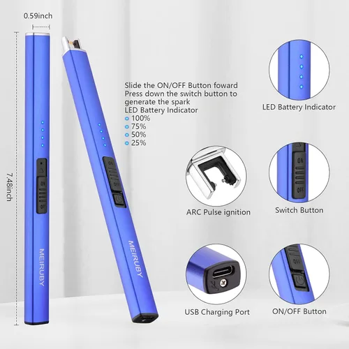 Miniatura 2 de MEIRUBY Encendedor eléctrico de velas, relleno de calcetín de Navidad, regalos para mujeres, mamá, hombres, esposa, hermana, recargable por USB, Azul