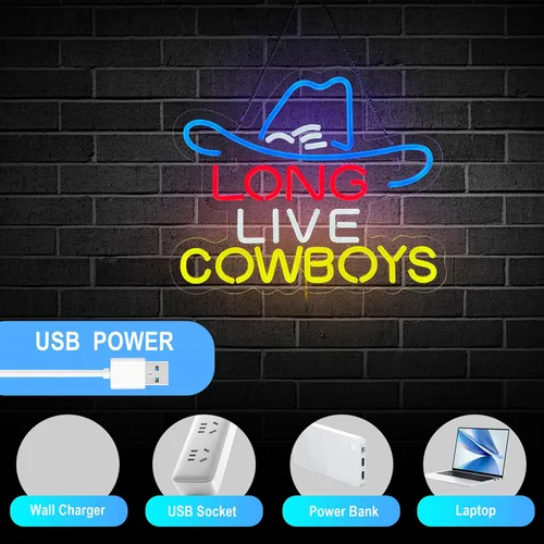 Miniatura 6 de Letrero de Neón Long Live Cowboy para Decoración de Pared, Luz de Decoración con Letrero de Neón LED Cowboy. blanco+azul+amarillo+rojo
