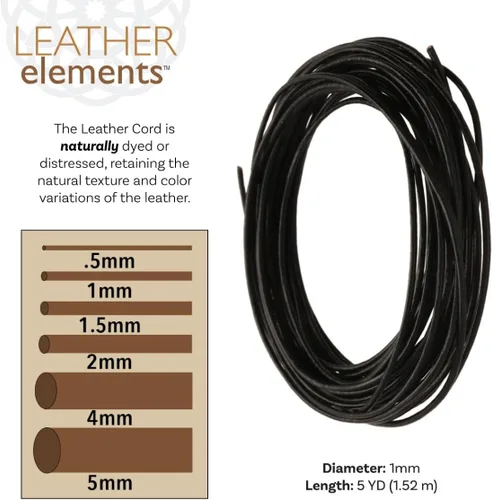 Miniatura 4 de The Beadsmith Cordón de cuero – Negro – Bobina de 0.039 in – 5 yardas/14.8 ft – Tanga de cuero indio ideal para trenzar, cuentas, collares, cordones