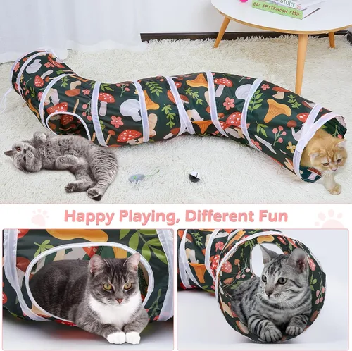 Miniatura 4 de Glittme Túnel para gatos, túneles para gatos de interior, cueva de gatos en forma de S con juguetes para gatos, tubos plegables para gatos y túneles