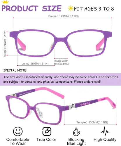 Miniatura 4 de 180° Hinges TR90 - Lentes de computadora para niños: Lentes de bloqueo de luz azul para niñas. Lentes de protección contra la radiación Púrpura