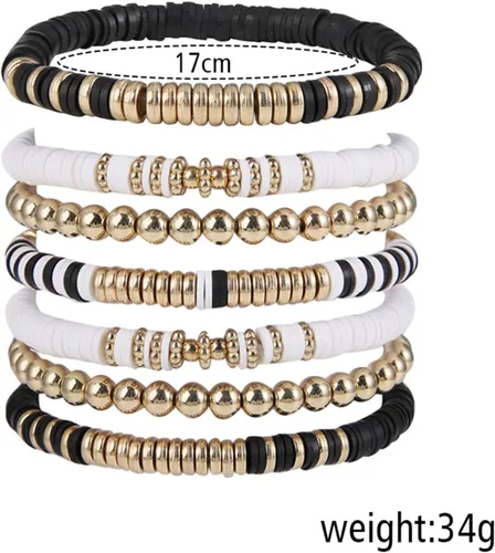 Miniatura 2 de Pulseras elásticas apilables hechas a mano con cuentas de arcilla Heishi, estilo bohemio, colorido, disco de vinilo, pulsera elástica