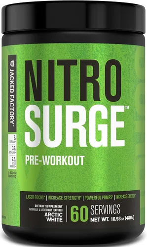 Miniatura 18 de Jacked Factory NITROSURGE Suplemento Pre Entrenamiento - Potenciador de Energía, Ganancias Instantáneas de Fuerza, Enfoque Claro y Bombeos Intensos