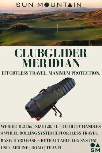 Miniatura 5 de Sun Mountain ClubGlider Meridian Bolsa de Viaje de Golf - Sistema de Rodamiento de 4 Ruedas, Patas Extensibles y Retráctiles para Transporte Fácil