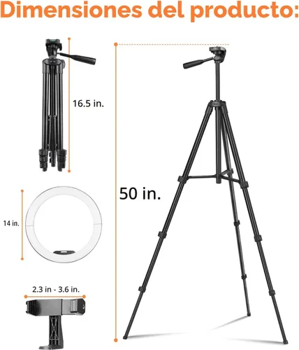 Miniatura 2 de SENSYNE - Anillo de luz de 10 pulgadas con soporte de trípode extensible de 50 pulgadas, luces circulares LED con soporte para teléfono