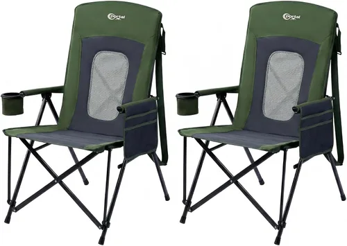 Miniatura 12 de PORTAL Silla de camping plegable extra grande con respaldo alto, sillas de césped portátiles para adultos, deportes al aire libre con apoyabrazos