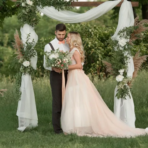 Miniatura 14 de FUHSY Cortinas moradas para arco de boda, 6 yardas, 2 paneles de tela de gasa, cortinas de techo para bodas, cortinas moradas para telón de fondo