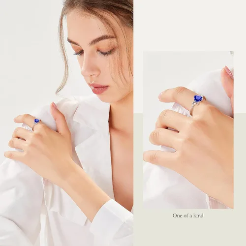 Miniatura 6 de BONLAVIE Anillo de compromiso de plata de ley 925 para mujer, 2.25 quilates, creado con zafiro azul, talla esmeralda verde, anillo de compromiso