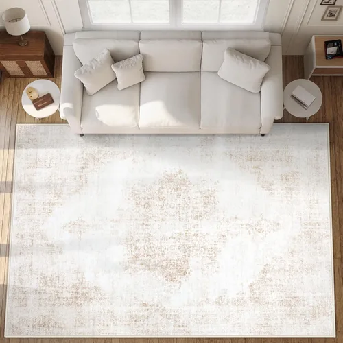 Miniatura 12 de Alfombra de área 9x12 pulgadas: grandes alfombras vintage lavables para sala de estar, alfombra retro con medallón, envejecida, suave, de pelo bajo