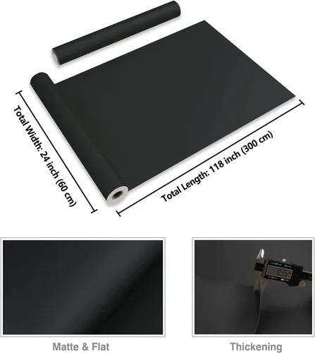 Miniatura 2 de CRE8TIVE Papel tapiz negro para despegar y pegar, moderno, de 24 x 118 pulgadas de ancho, autoadhesivo, color negro mate, papel de contacto