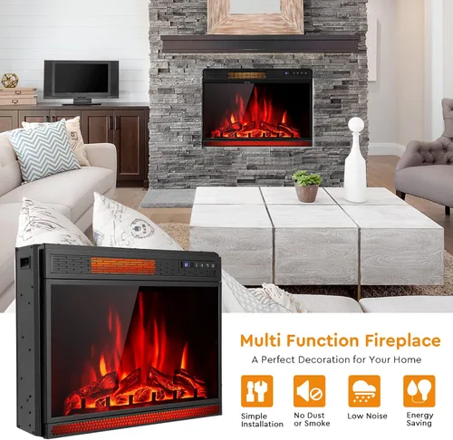 Miniatura 7 de COSTWAY - Chimenea eléctrica de inserción de 28 pulgadas de ancho, 900/1350W, calentador empotrado y de pie con control remoto, 3 colores de llama