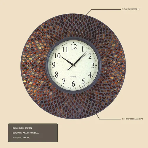 Miniatura 6 de Lulu Decor, reloj de pared de mosaico ámbar báltico, redondo, decorativo, estilo árabe, diámetro 19 pulgadas, tamaño de dial 9 pulgadas, perfecto