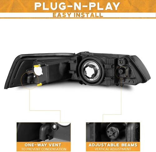 Miniatura 4 de WEELMOTO - Conjunto de faros delanteros automotrices para Ford Mustang 1999-2004, par de montaje de faros de repuesto con carcasa negra para Mustang