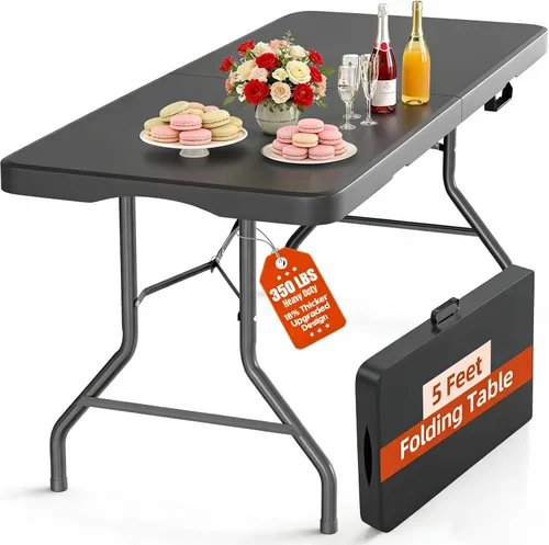 Miniatura 9 de Fenbeli Mesa plegable portátil de 4 pies para uso en interiores y exteriores, plástico HDPE resistente, picnic, camping, barbacoa, comedor, mesa