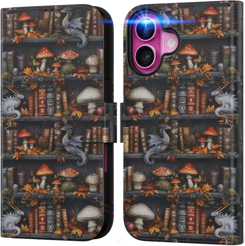 Miniatura 22 de DEENAKIN Funda tipo cartera para iPhone 15 con tarjetero + clip para efectivo, bloqueo RFID, protección contra caídas de grado militar y obras