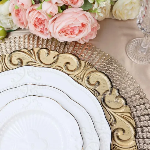 Miniatura 5 de Spsyrine Platos Base Dorados, Juego de 6 Platos Base para Platos de Cena, Platos Base de Mesa de 13 Pulgadas para Bodas al Por Mayor, Decoración