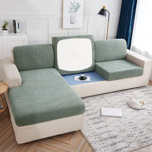 Miniatura 6 de Fundas de cojín elásticas para sofá, funda de cojín para asiento de sofá, diseño de hojas jacquard, protector de muebles para sofá seccional Beige