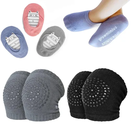 BOSONER Calcetines antideslizantes para bebés, niños y niñas, el mejor regalo para bebés, rodilleras unisex para bebés y niños pequeños (negro y