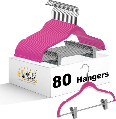 Miniatura 12 de Paquete de 80 perchas de plástico de calidad negra no aterciopeladas, no flocadas, compactas con clips de metal para faldas, pantalones, blusas