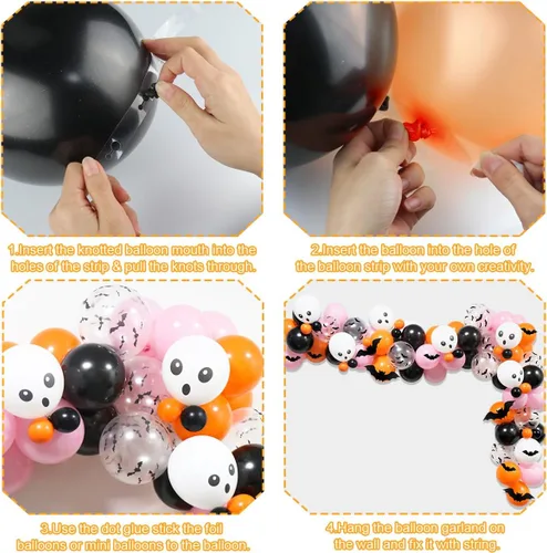 Miniatura 4 de Kit de guirnalda de arco de globos de Halloween, arco de globos de Halloween rosa, negro y naranja con globos de aluminio BOO, globos de calavera