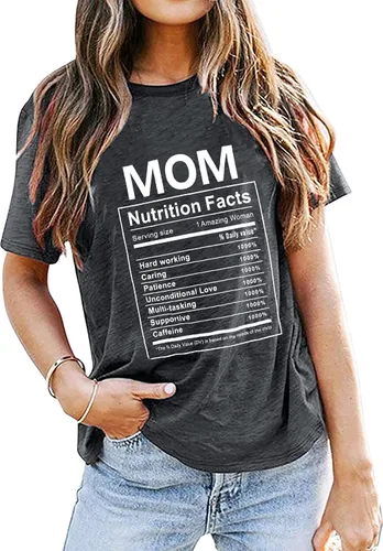 Mom Nutrition Facts - Camiseta divertida para el día de la madre, camiseta con estampado de letras, camiseta casual de verano