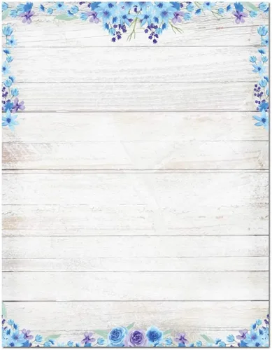 Papelería rústica floral azul - 8.5 x 11 - 60 hojas de papel con membrete - Papel con membrete con borde (Floral azul)