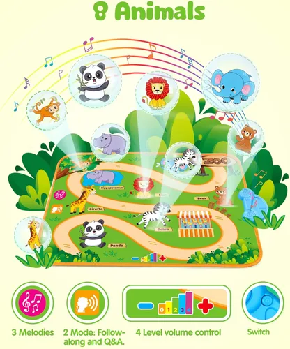 Miniatura 4 de Vanmor Juguetes de auto para bebés de 12 meses, tapete musical con 4 animales suaves para niños de 1 año, juguetes suaves de aprendizaje para bebés