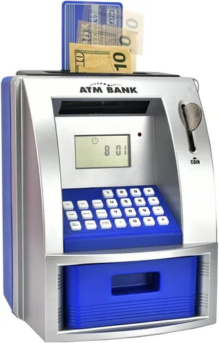 Caja de ahorros de cajero automático para dinero real, alcancía electrónica para enseñar ahorros, juguete clásico de conteo, banco de dinero para