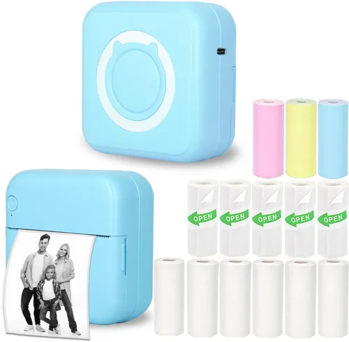 Miniatura 9 de Mini Impresora Térmica de Pegatinas sin Tinta con 14 Rollos de Papel, Compatible con iPhone/Teléfono Android/Tableta, Mini Impresora de Bolsillo