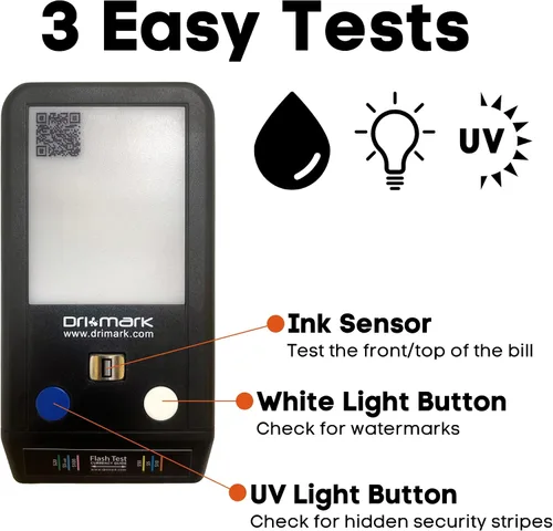 Miniatura 6 de Dri Mark Detector de billetes falsos de prueba de flash, 3 pruebas fáciles en un dispositivo pequeño, marca de agua, tinta, tira de seguridad