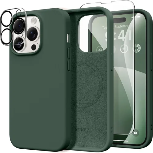 Miniatura 199 de GONEZ Funda de silicona para iPhone 14 Pro Max, compatible con MagSafe, con protector de pantalla + protector de lente de cámara, silicona líquida a