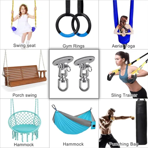 Miniatura 7 de SELEWARE Colgadores de columpio de acero inoxidable para columpio de techo, ganchos giratorios gratuitos para columpio de yoga, columpio para Plata