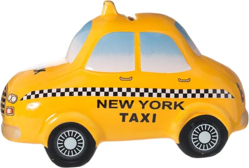 Miniatura 2 de Hucha de cerámica para taxi de la ciudad de Nueva York, con licencia oficial, diseño amarillo y a cuadros, 6 pulgadas de largo x 3.5 pulgadas