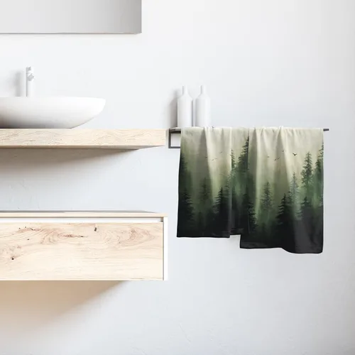 Miniatura 6 de Giwawa Toallas de Mano Verdes Bosque Nebuloso Set de 2 Montaña Bosque Suave Toallas de Huésped Toallas de Cara Baño Decoraciones Finas Toallas