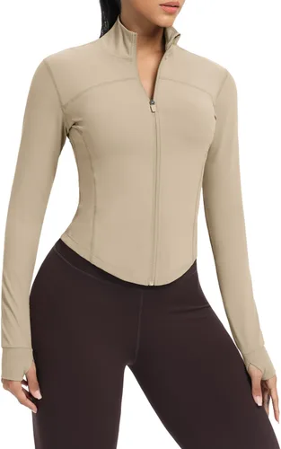 Miniatura 84 de AVGO Chaquetas de entrenamiento recortadas para mujer, con cremallera, ajustadas, atléticas, con agujeros para el pulgar