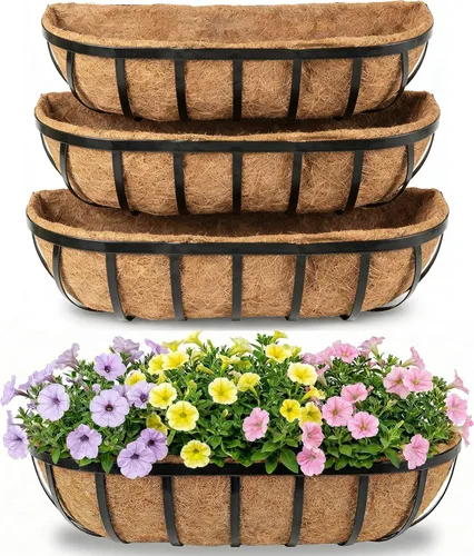 Miniatura 18 de HFHOME Paquete de 2 macetas de barandilla de 24 pulgadas, macetas de ventana resistentes, macetas ajustables para balcón para colgar barandillas