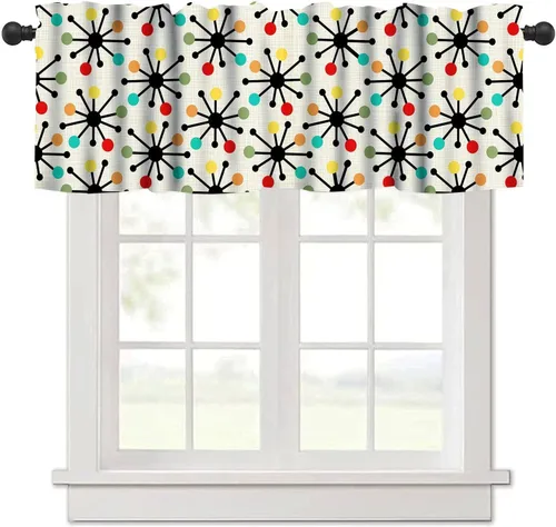Miniatura 29 de Cenefa de cortina geométrica para ventanas, cenefa moderna con bolsillo para barra, 1 panel, cortinas cortas abstractas para playa, cortinas cortas