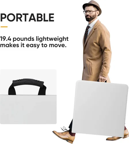Miniatura 6 de SUPER DEAL Mesa plegable portátil de plástico de 4 pies, pequeña para interiores y exteriores, resistente, plegable por la mitad, mesa para picnic