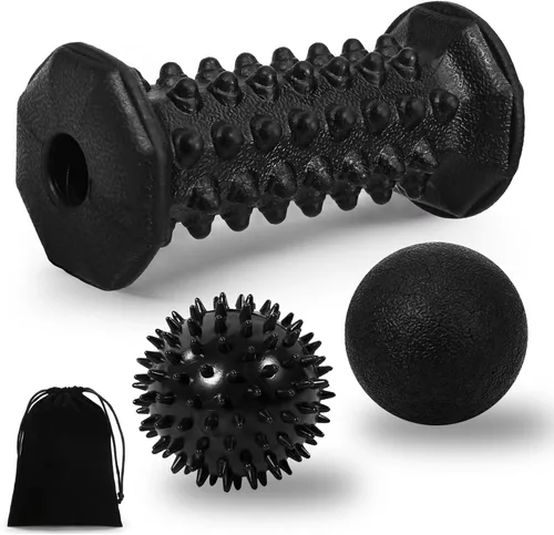 Alivio de la fascitis plantar, masajeador de rodillos de pies, bola de lacrosse de masaje, juego de terapia de bola puntiaguda para aliviar la