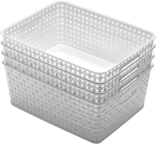 Miniatura 7 de Eslite Cestas de almacenamiento de plástico, 11.4 x 8.9 x 4.7 pulgadas, paquete de 4 (blanco)
