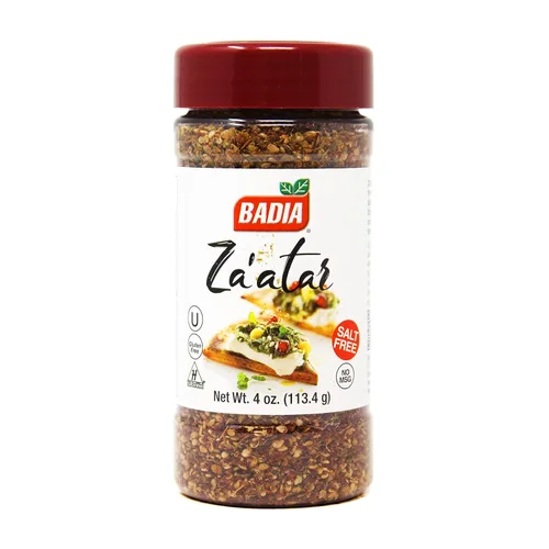 Badia Za'atar - Mezcla de condimentos mediterráneos, 4 onzas, semillas de sésamo, zumaco, especias, sin sal, kosher, halal, sin MSG, sin gluten