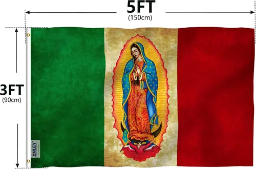 Miniatura 7 de Anley Fly Breeze 3x5 Pies Nuestra Señora Virgen De Guadalupe Bandera Mexicana - Cabecero de Lona y Doble Costura - Banderas de la Virgen María