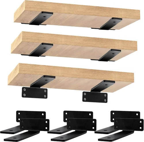 Miniatura 10 de CONNOO Soportes flotantes de alta resistencia, soportes de metal ocultos en L de 6 pulgadas para soporte de estantes, soportes de estante rústicos