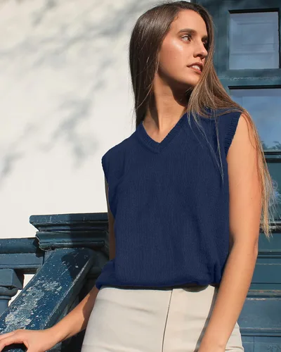 Miniatura 4 de TINKUY PERU - Chaleco de lana de alpaca con cuello en V para mujer, S-4XL