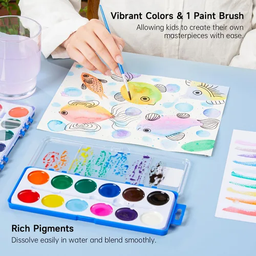 Miniatura 3 de Shuttle Art Juego de 30 pinturas de acuarela a granel, juego de pintura de acuarela de 12 colores a granel con pinceles para niños y adultos
