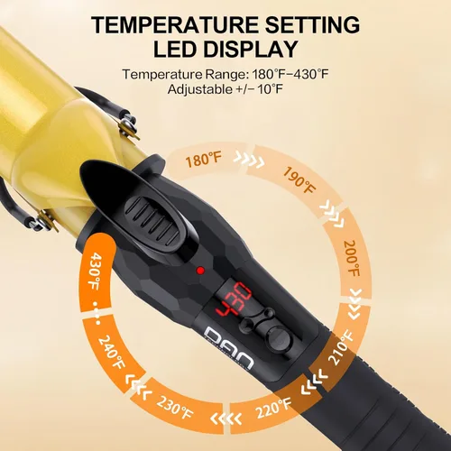 Miniatura 2 de DAN Technology Rizador de pelo de barril grande de 1 pulgada, rizador de pelo de cerámica turmalina con pantalla LCD (180 °F a 430 °F)