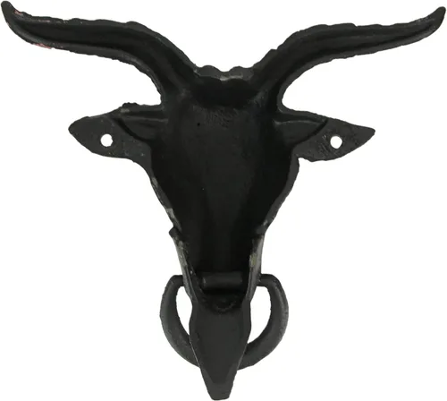 Miniatura 3 de Baphomet Sabbatic de hierro fundido esmaltado negro, cabeza de cabra decorativa, decoración de entrada del hogar, 6.5 pulgadas de alto, adorno